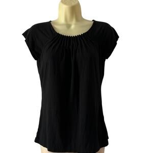 George Black Pleated Neck Knit Top Blouse Woman Size Small Minimalist Basic